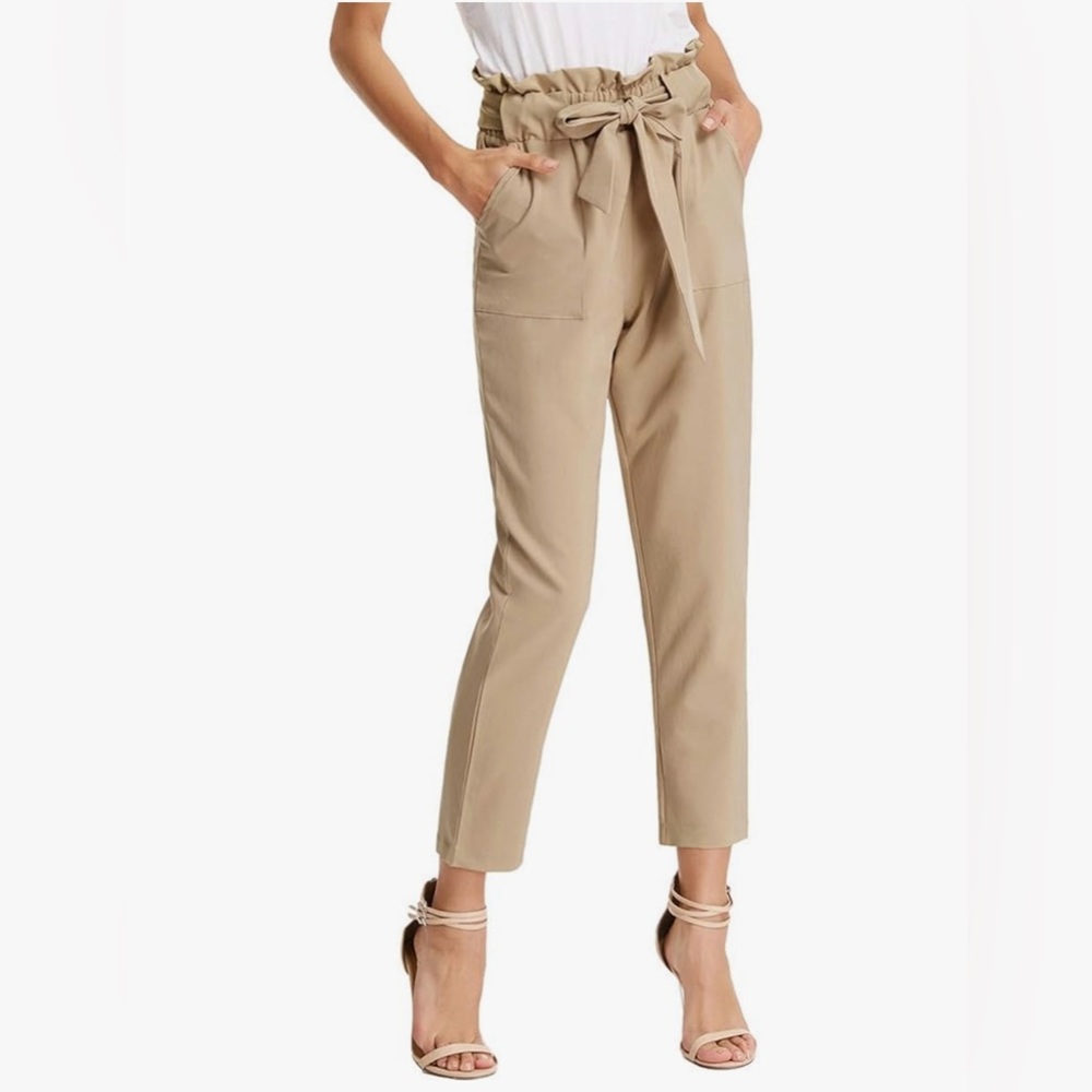 Women's Tan Paperbag Waist Pants